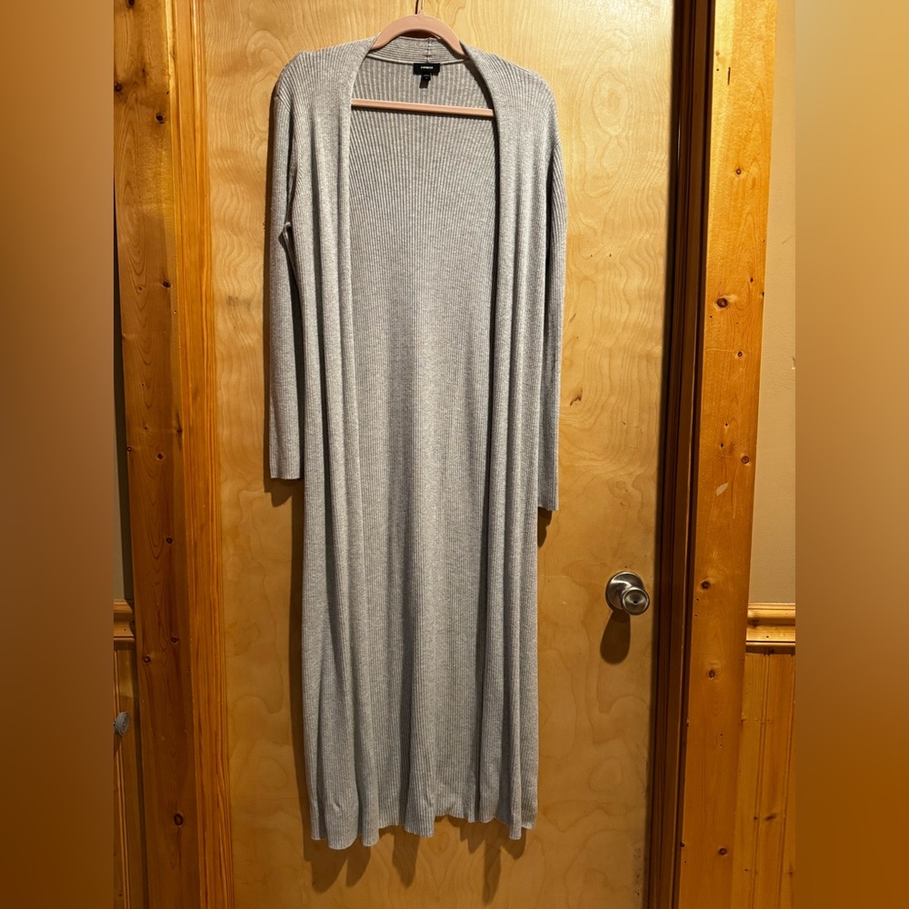 Express Long Ribbed Gray Cardigan